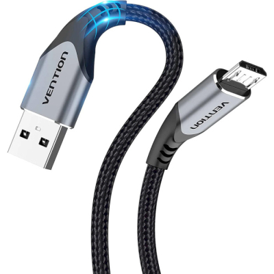 Дата кабель USB 2.0 AM to Micro 5P 0.25m 3.0A (18W) PVC Gray Aluminum Alloy Vention (COAHC)