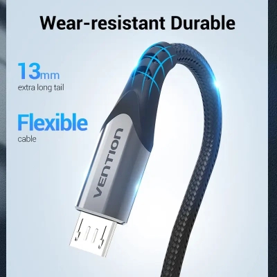 Дата кабель USB 2.0 AM to Micro 5P 0.25m 3.0A (18W) PVC Gray Aluminum Alloy Vention (COAHC)