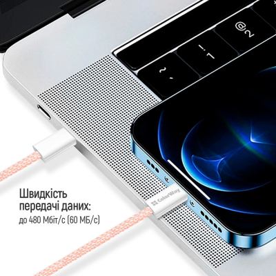 Дата кабель USB-C to Lightning 1.0m 27W pink ColorWay (CW-CBPDCL061-P)