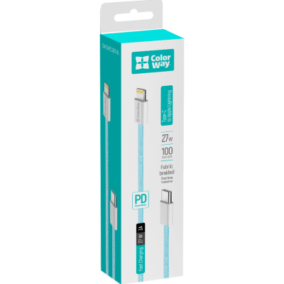 Дата кабель USB-C to Lightning 1.0m 27W blue ColorWay (CW-CBPDCL061-BL)