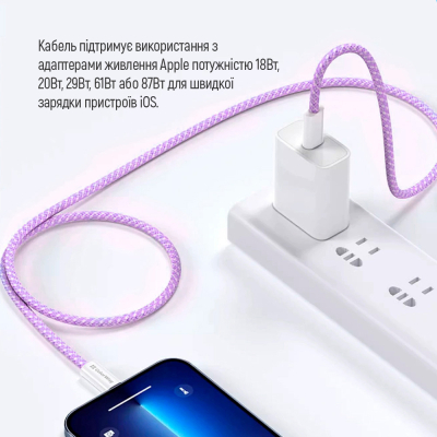 Дата кабель USB-C to Lightning 1.0m 27W purple ColorWay (CW-CBPDCL061-PU)