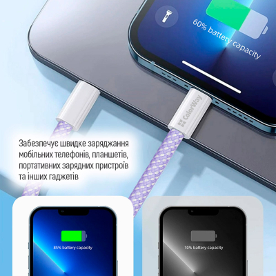Дата кабель USB-C to Lightning 1.0m 27W purple ColorWay (CW-CBPDCL061-PU)