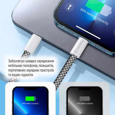 Дата кабель USB-C to Lightning 1.0m 27W black ColorWay (CW-CBPDCL061-BK)