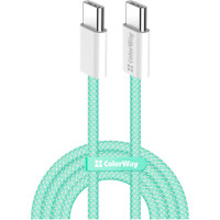 Дата кабель USB-C to USB-C 1.0m 60W 3.0А green ColorWay (CW-CBPDCC061-G)