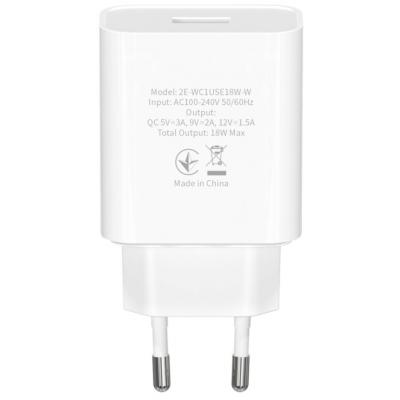 Зарядний пристрій 2E USB Wall Charger QC3.0 DC5V/3A, Max 18W, white (2E-WC1USB18W-W)