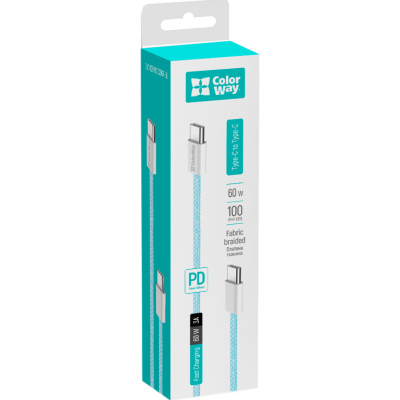 Дата кабель USB-C to USB-C 1.0m 60W 3.0А blue ColorWay (CW-CBPDCC061-BL)