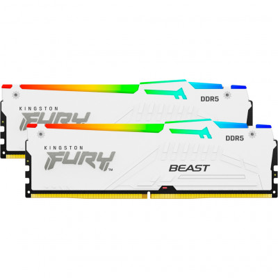 Модуль пам'яті для комп'ютера DDR5 32GB 5200 MHz FURY Beast White RGB Kingston Fury (ex.HyperX) (KF552C40BWAK2-32)