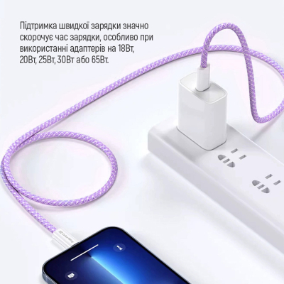 Дата кабель USB-C to USB-C 1.0m 60W 3.0А purple ColorWay (CW-CBPDCC061-PU)