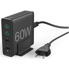 Зарядний пристрій Hama 2xUSB-C PD/QC, 2xUSB-A, 60W Black (00201628)