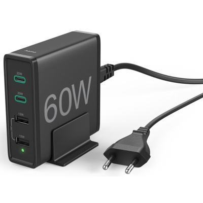 Зарядний пристрій Hama 2xUSB-C PD/QC, 2xUSB-A, 60W Black (00201628)