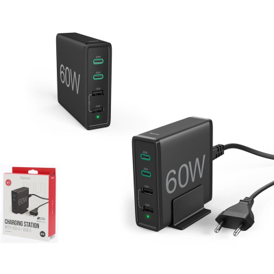 Зарядний пристрій Hama 2xUSB-C PD/QC, 2xUSB-A, 60W Black (00201628)