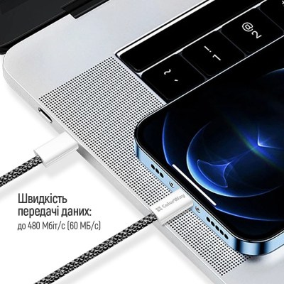 Дата кабель USB-C to USB-C 1.0m 60W 3.0А black ColorWay (CW-CBPDCC061-BK)
