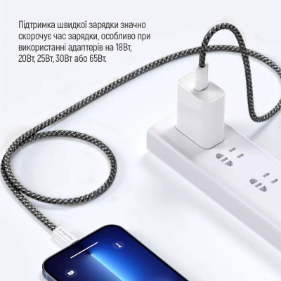 Дата кабель USB-C to USB-C 1.0m 60W 3.0А black ColorWay (CW-CBPDCC061-BK)