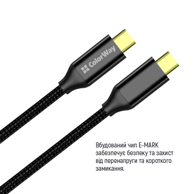 Дата кабель USB-C to USB-C 1.0m USB3.2 (20Gbps 4K PD100W) Gen2 5А black ColorWay (CW-CBPDCC062-BK)