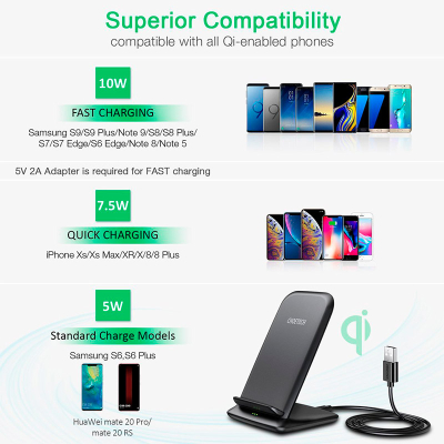 Зарядний пристрій Choetech 15W Fast Wireless Charging Stand 2coils black (T555-F-BK)
