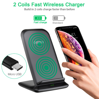 Зарядний пристрій Choetech 15W Fast Wireless Charging Stand 2coils black (T555-F-BK)