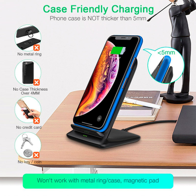 Зарядний пристрій Choetech 15W Fast Wireless Charging Stand 2coils black (T555-F-BK)