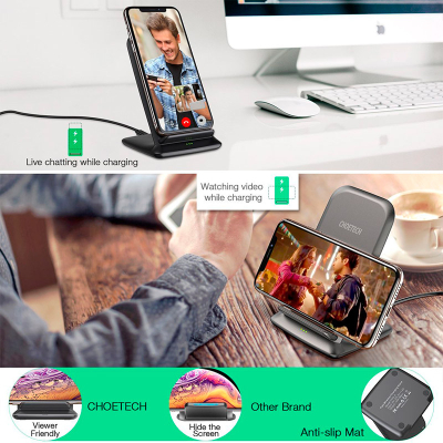 Зарядний пристрій Choetech 15W Fast Wireless Charging Stand 2coils black (T555-F-BK)