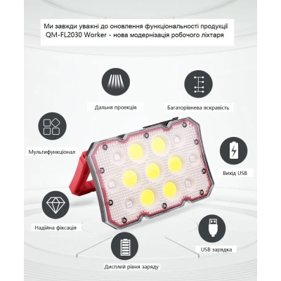 Ліхтар Quantum worklight Worker 15W COB+LED з функ Power Bank (QM-FL2030)