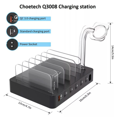 Зарядний пристрій Choetech 6xUSB 68W Charing Station (6хUSB-A) 2xMicroUSB 2xLighting 2xUCB-C (Q3008-EU-BK)
