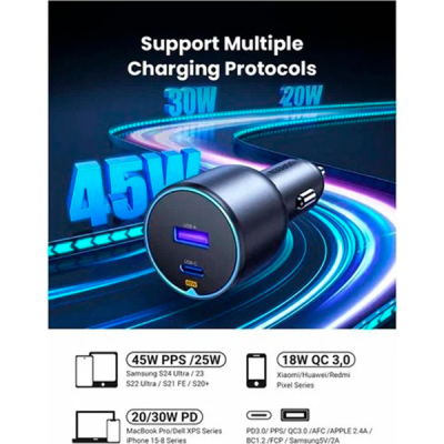 Зарядний пристрій Ugreen 2xUSB 63W (USB-C+USB-A) QC3.0 (EC701) (35023)