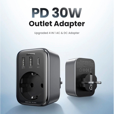 Зарядний пристрій Ugreen 3xUSB 30W Outlet Extender (2хUSB-A+USB-C) CD314 (90613)