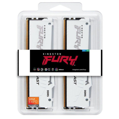 Модуль пам'яті для комп'ютера DDR5 64GB (2x32GB) 6000 MHz Beast White RGB XMP Kingston Fury (ex.HyperX) (KF560C30BWAK2-64)