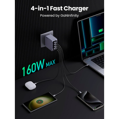 Зарядний пристрій Ugreen 4xUSB 160W (3xUSB-C + USB-A) Gan Nexode Pro X763 (25877)