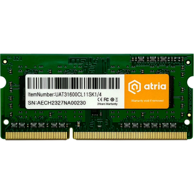 Модуль пам'яті для ноутбука SoDIMM DDR3 4GB 1600 MHz ATRIA (UAT31600CL11SK1/4)