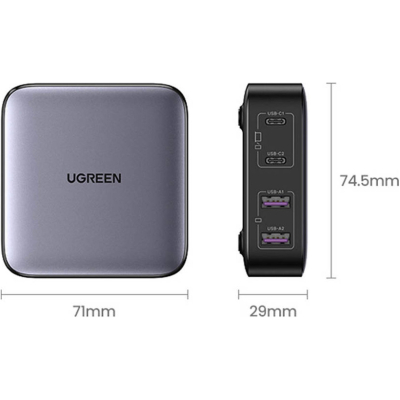 Зарядний пристрій Ugreen 4xUSB 65W (2хUSB-C+2xUSB-A) Gan CD327 (90747)