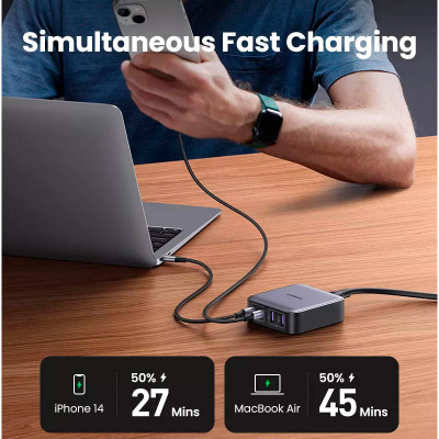 Зарядний пристрій Ugreen 4xUSB 65W (2хUSB-C+2xUSB-A) Gan CD327 (90747)