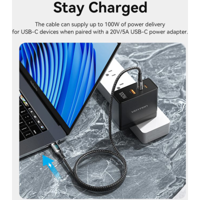 Дата кабель USB-C to USB-C 1.2m USB3.1 100W Display Zinc Alloy Vention (TAYBAV)