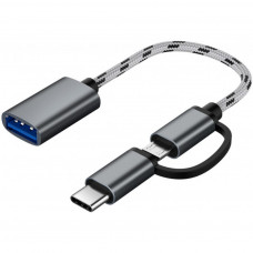 Дата кабель OTG USB 2.0 AF to Micro 5P + Type-C grey XoKo (AC-150-SPGR)