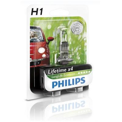 Автолампа Philips H1 LongLife EcoVision, 1шт (12258LLECOB1)