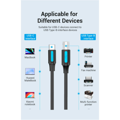 Кабель для принтера USB 2.0 USB-C/BM 2.0m 2.4А 480Mbps Vention (CQUBH)