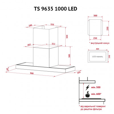 Витяжка кухонна Perfelli TS 9635 I/BL 1000 LED