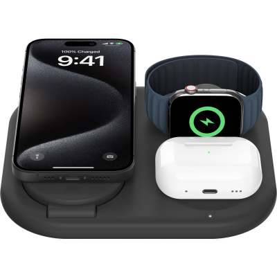 Зарядний пристрій Belkin 3in1 Magnetic Foldable iPhone/Watch/AirPods Qi2 15W black (WIZ029VFBK)