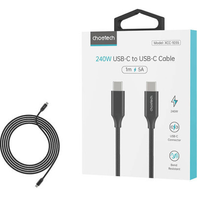 Дата кабель USB-С to USB-С 1.0m 240W USB2.0 Choetech (XCC-1035-BK)