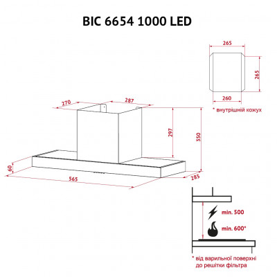 Витяжка кухонна Perfelli BIC 6654 I 1000 LED