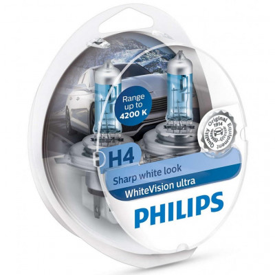 Автолампа Philips H4 WhiteVision Ultra +60% 2шт (12342WVUSM)
