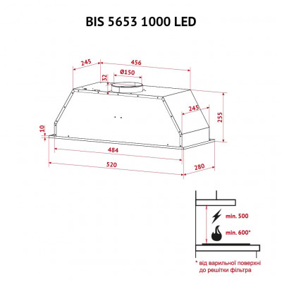 Витяжка кухонна Perfelli BIS 5653 I 1000 LED