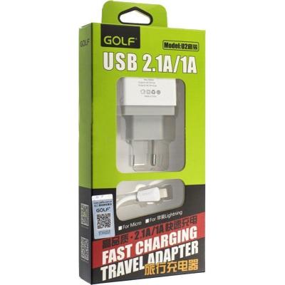 Зарядний пристрій Golf GF-U2 Travel charger + Lightning cable 2USB 2,1A White (F_49989)