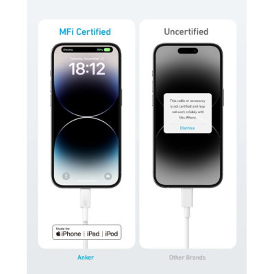 Дата кабель USB 2.0 AM to Lightning 1.8m 322 White Anker (A81B6H21)