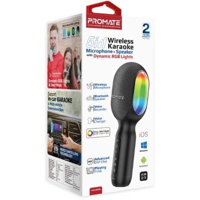 Мікрофон Promate VocalMic Bluetooth 2 x AUX LED Black (vocalmic.black)