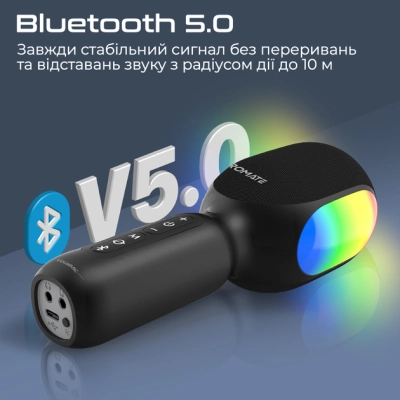 Мікрофон Promate VocalMic Bluetooth 2 x AUX LED Black (vocalmic.black)