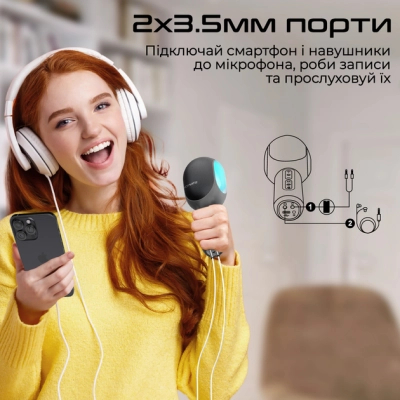 Мікрофон Promate VocalMic Bluetooth 2 x AUX LED Black (vocalmic.black)