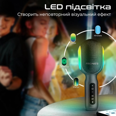 Мікрофон Promate VocalMic Bluetooth 2 x AUX LED Black (vocalmic.black)
