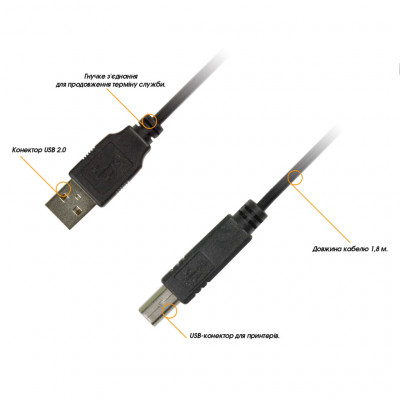 Кабель для принтера USB 2.0 AM/BM 1.8m Piko (1283126474033)