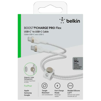 Дата кабель USB-C to USB-C 2.0m 60W White Belkin (CAB011BT2MWH)