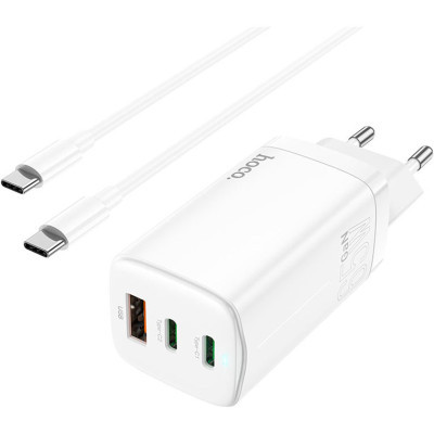 Зарядний пристрій HOCO N16 Scenery 65W three-port (2C1A) charger set(C to C) White (6931474747723)